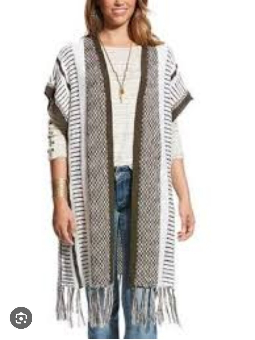 ARIAT AMANDA FRINGE OPEN LONG CARDIGAN SWEATER KNIT SZ XL. SLEEVELESS WESTERN